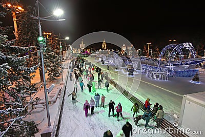 Skating Rink in VVC (former HDNH) on Christmas and New Year. Moscow Editorial Stock Photo