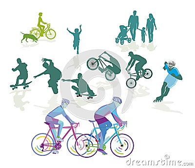 Skating and roller skater, road bike sport illustration Vector Illustration