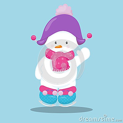 skating snowman purple hat 01 Vector Illustration