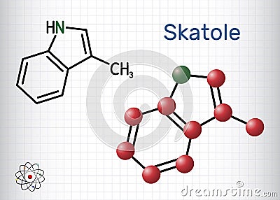 Skatole, 3-methylindole molecule. Belong to the indole family. Sheet of paper in a cage Vector Illustration
