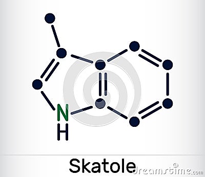 Skatole, 3-methylindole molecule. Belong to the indole family. Skeletal chemical formula. Vector Illustration