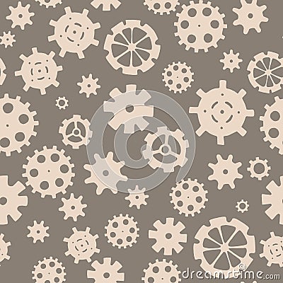 Skattered sprocket-wheels, gear silhouettes seamless pattern Vector Illustration