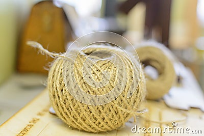 skein of twine rope, jute rope, industrial rope, craft fiber Stock Photo