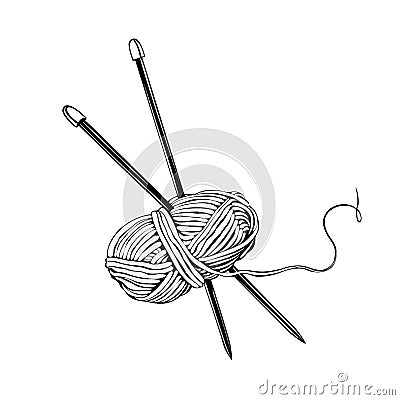 Skein of wool, cotton yarn whit needles Vector Illustration