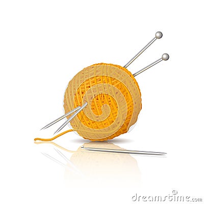 Skein of yarn with knitting needles and crochet Vector Illustration