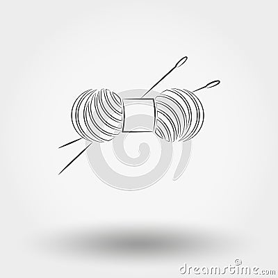 Skein of yarn for knitting and needles Vector Illustration