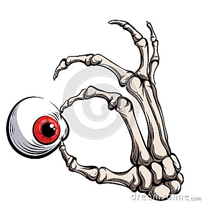 Skeletal hand. Holds eyeball. Vector Illustration