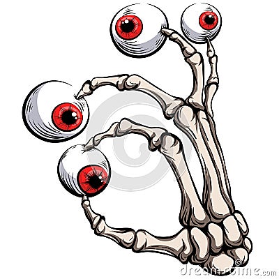 Skeletal hand. Holds eyeballs. Vector Illustration