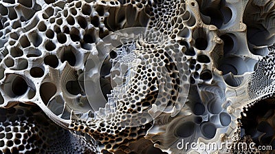 Skeletal shapes and ridged textures form an intricate lattice mimicking the stunning structures of coral colonies. Stock Photo