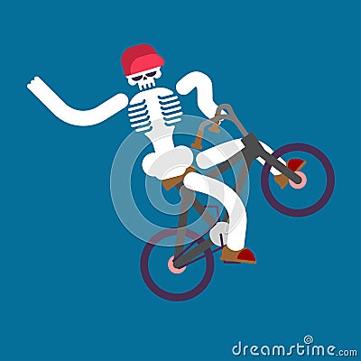 Skeleton on bicycle. Skull and BMX. Boy skeletons rolling bike Vector Illustration