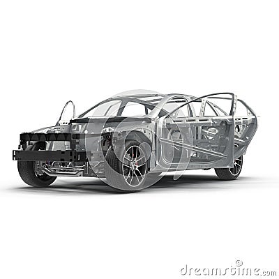 Skeleton of a car with Chassis on white. 3D illustration Cartoon Illustration