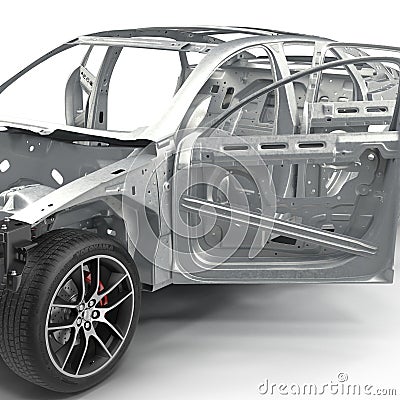 Skeleton of a car with Chassis on white. 3D illustration Cartoon Illustration