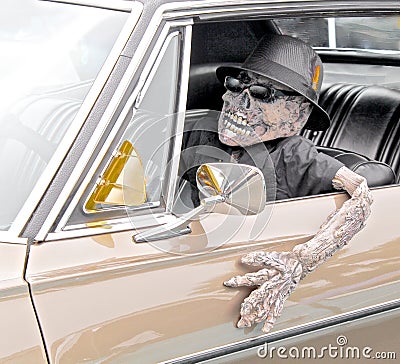 Skeleton in car Stock Photo