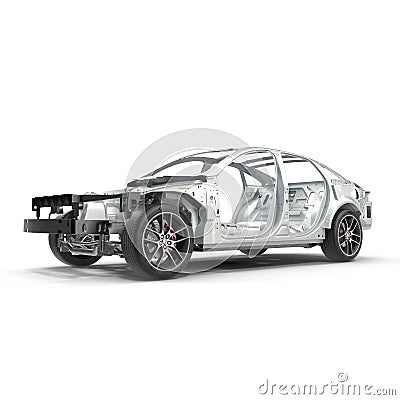 Skeleton of a car on white. 3D illustration Cartoon Illustration