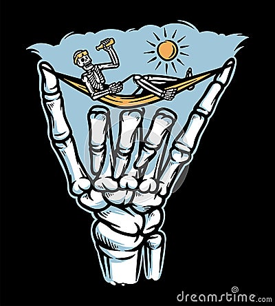 Skeleton and chill hand sign illustration Vector Illustration