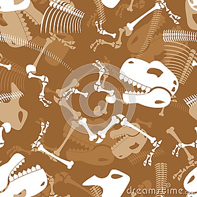 Skeleton dinosaur seamless pattern. Dino Bones ornament. Tyrannosaurus Skull background. Prehistoric reptile texture. Vector Illustration