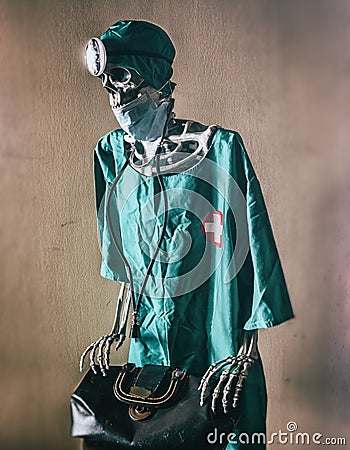 Skeleton Doctor Scrubs Stock Photo