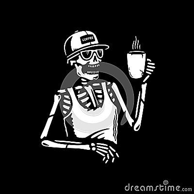 SKELETON DRINKS COFFEE Vector Illustration