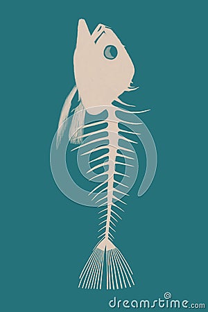 Skeleton fish on a blue background Stock Photo