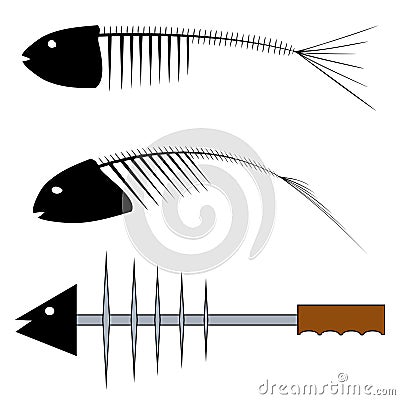 Skeleton of a fish and creative tool Vector Illustration