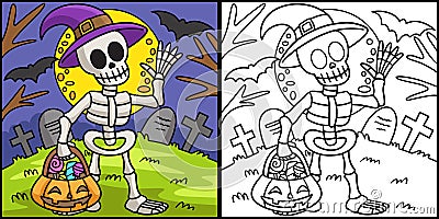 Skeleton Halloween Coloring Colored Illustration Vector Illustration