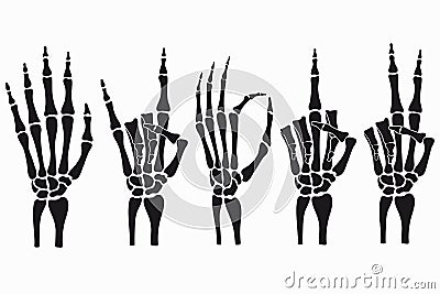 Skeleton hand gestures set. Collection of hand-drawn bones signs. Vector. Vector Illustration