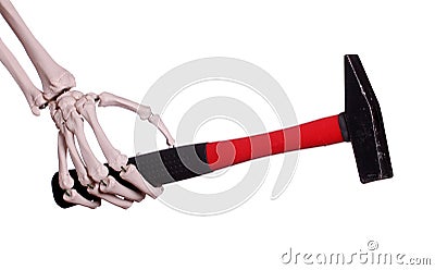 Skeleton hand with hammer Stock Photo