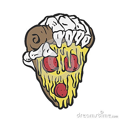 Skeleton hand holding a pizza Vector Illustration