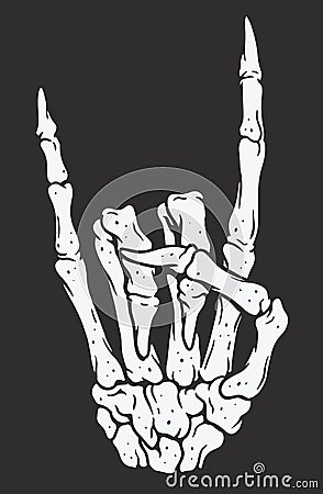 Skeleton hand making rock sign. Vintage illustration style. Vector Illustration