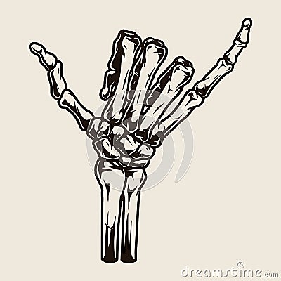 Skeleton hand showing shaka gesture Vector Illustration