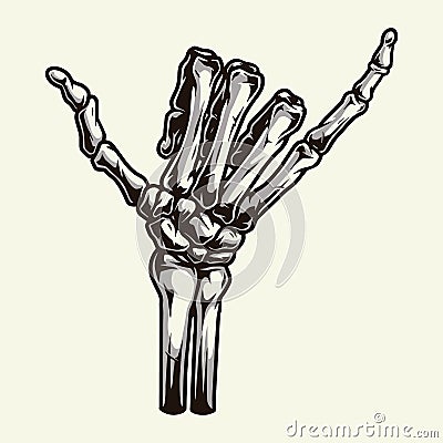 Skeleton hand showing surfer shaka sign Vector Illustration