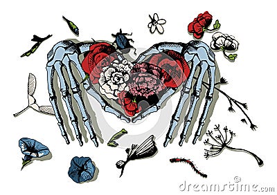 Skeleton hands making heart Vector Illustration