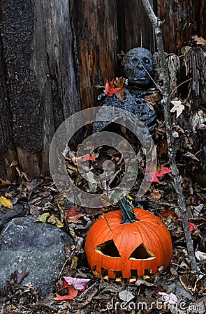 Skeleton and Jackolantern Stock Photo