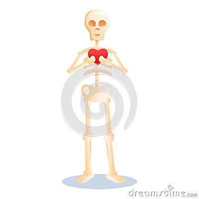 Skeleton keep heart icon, cartoon style Vector Illustration