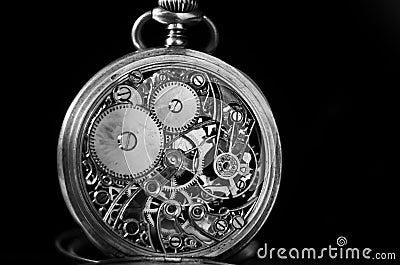 Skeleton Mechanism Vintage Pocket Watch Stock Photo