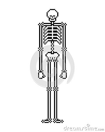 Skeleton pixel art. Skull and bone 8 bit. Vector illustration. Vector Illustration