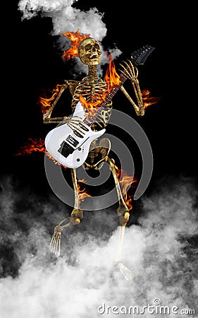 Skeleton Playing Electric Guitar Rock and Roll Stock Photo