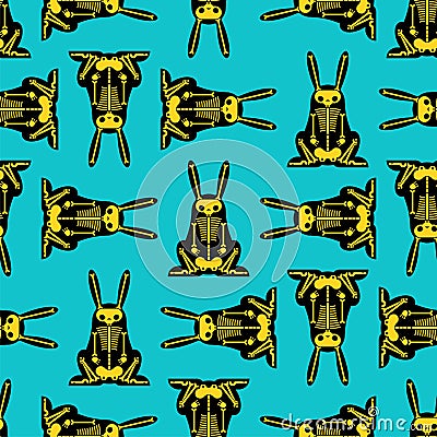 Skeleton Rabbit cartoon pattern seamless. Skull hare background Vector Illustration