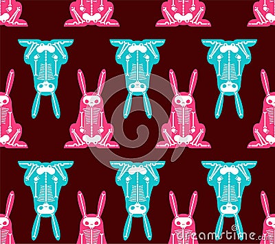 Skeleton Rabbit cartoon pattern seamless. Skull hare background Vector Illustration