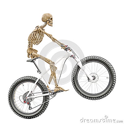 Skeleton is riding a bike side view Cartoon Illustration
