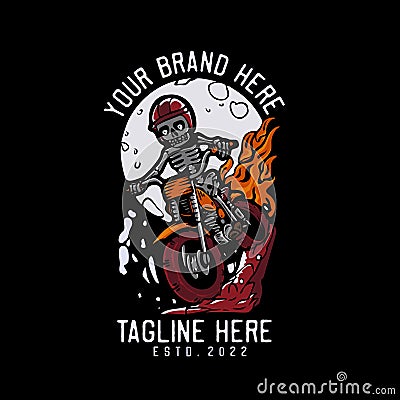 skeleton riding motorcycle vintage t shirt Vector Illustration