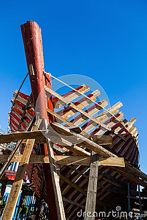 Skeleton of a ship in Essaouira, Morocco Stock Photo