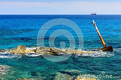 The skeleton of a sunken ship Stock Photo