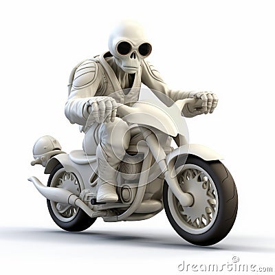 Intense Emotion: 3d Skeleton Figure On A Monochromatic Motorcycle Stock Photo