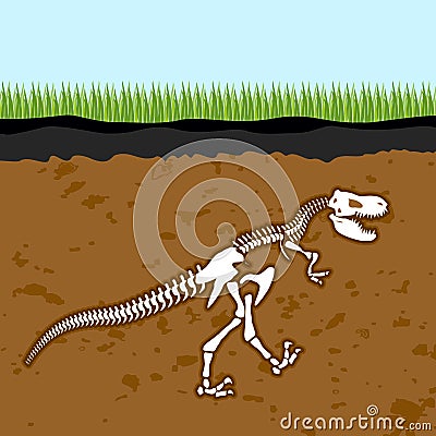 Skeleton of Tyrannosaurus Rex. Dinosaur bones in Earth. Fossil Vector Illustration