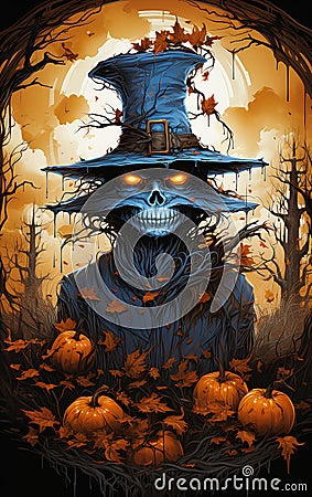 The Skeleton Witch of the Pumpkin Field Stock Photo