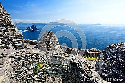 Skellig Michael or Great Skellig, home to the ruined remains of a Christian monastery, Country Kerry, Ireland Stock Photo