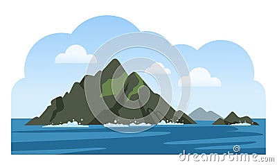 Skellig Michael. Great Skellig. Twin-pinnacled irish crag. Travel to Ireland. Sea scenic view. Vector Illustration