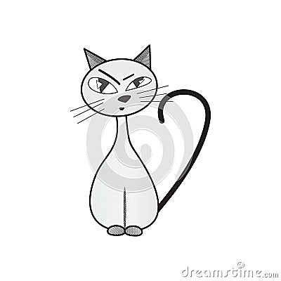 Skeptical cat. handdrawn. isolated on white background. Vector Illustration