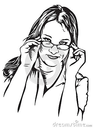 Skeptical young woman with glasses Vector Illustration